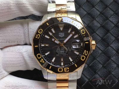 Swiss Clone Tag Heuer Aquaracer Calibre 5 43 MM Black Dial Two Tone Band Automatic Watch